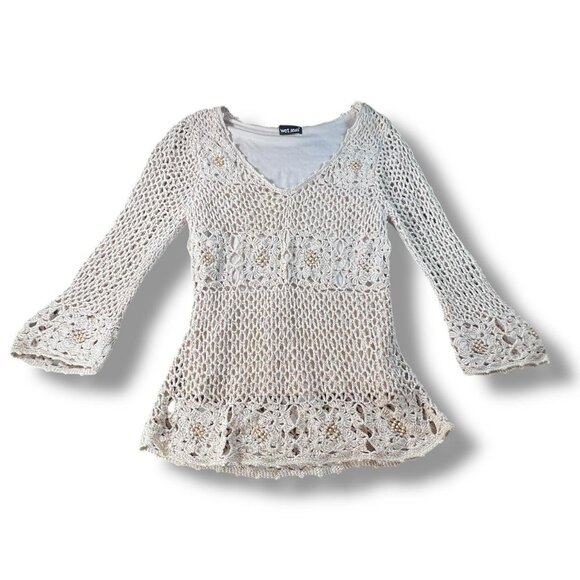 Vintage Wet Seal Bohemian Crochet Knit Peasant Top - Picture 1 of 7